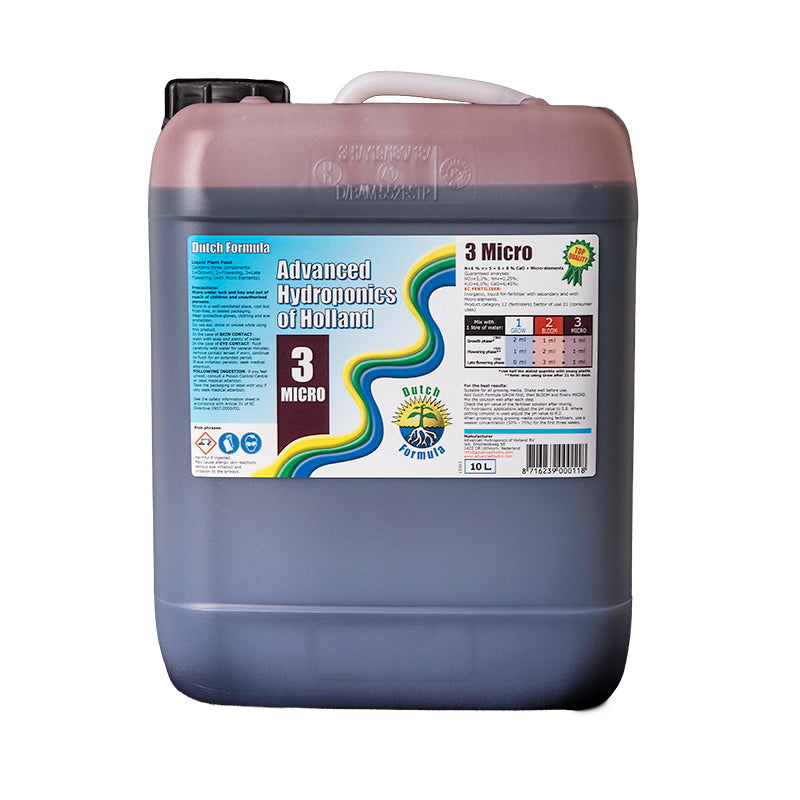 Large container of Advanced Hydroponics of Holland 3 Micro nutrient solution on a white background