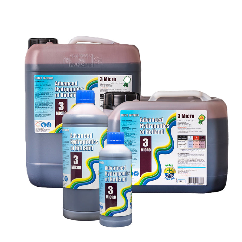 Set of Advanced Hydroponics of Holland nutrient bottles on a white background