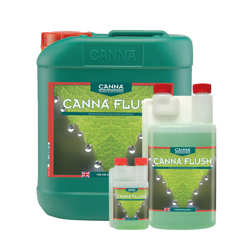 Canna FLU and Canna Flush fertilizers on a white background
