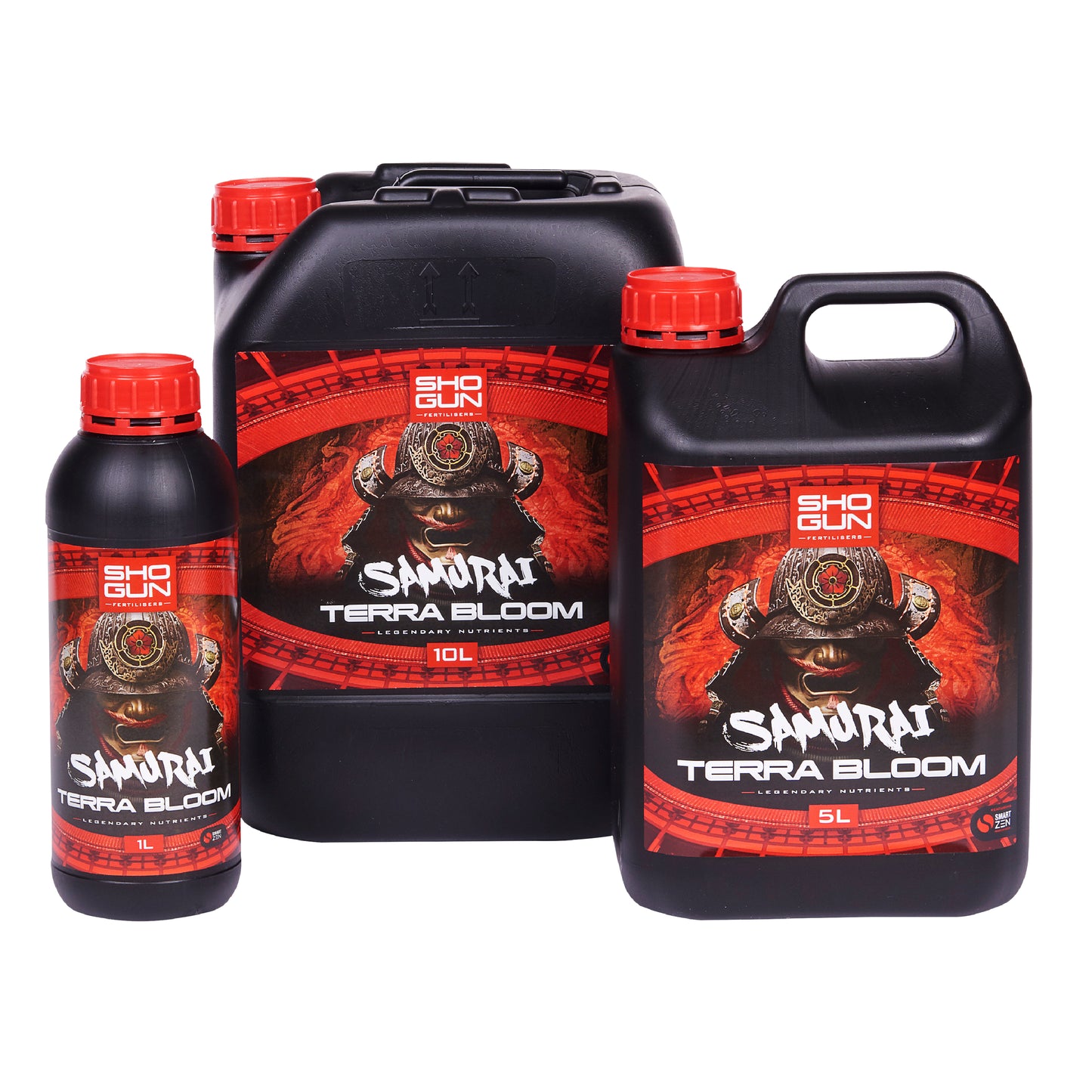 Shogun Samurai Terra Bloom group picture of all bottle sizes against a white background 