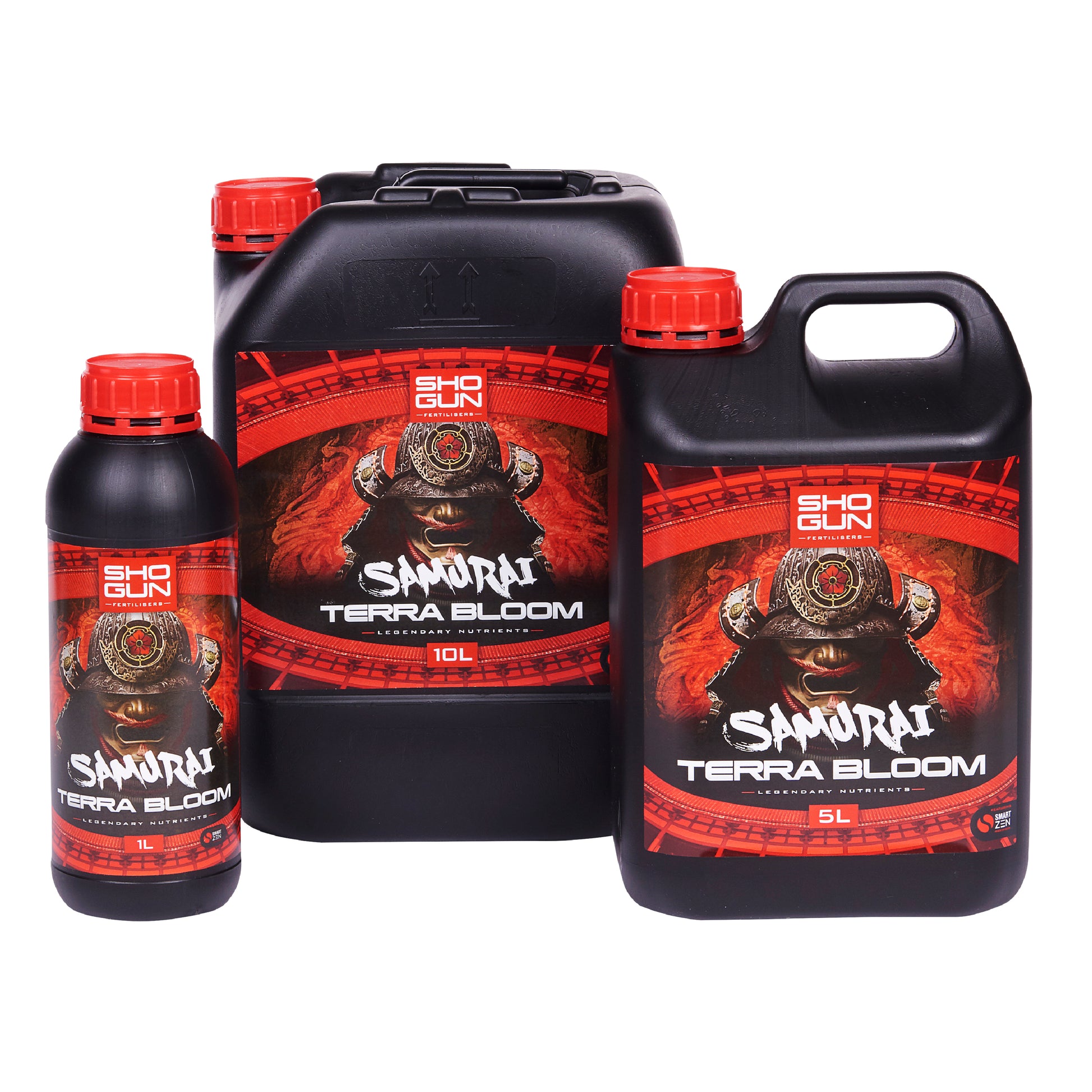 Shogun Samurai Terra Bloom group picture of all bottle sizes against a white background 