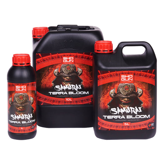 Shogun Samurai Terra Bloom group picture of all bottle sizes against a white background 