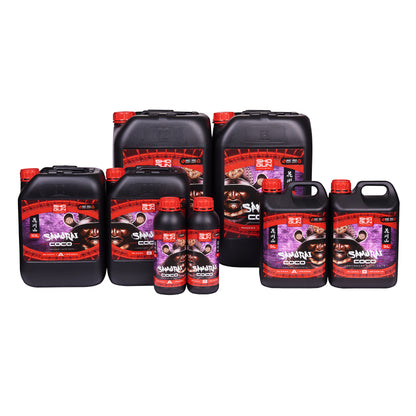 Set of black and red containers with visible branding on a white background