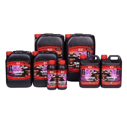 Set of black and red containers with visible branding on a white background