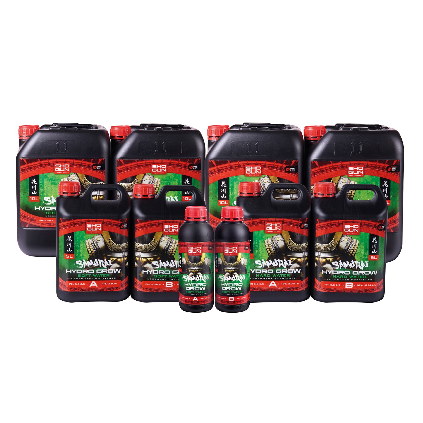 Set of Shunri Hydro Green plant nutrients on a white background