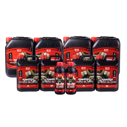 Set of Shurea Hydro Bloom fertilizer bottles on a white background