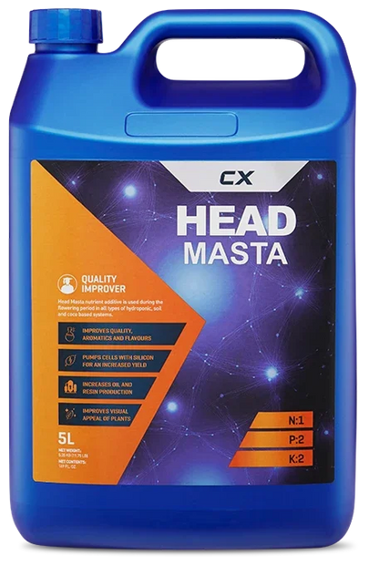 QUALITY IMPROVER Head Masta nutrient additive is used during the flowering period in all types of hydroponic, soil and coco