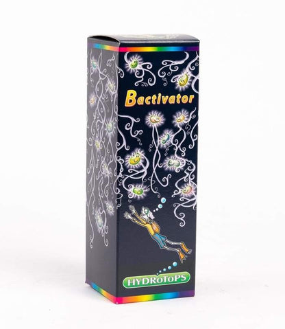 Hydrotops Bactivator nutrient supplement packaging with colorful illustrative design