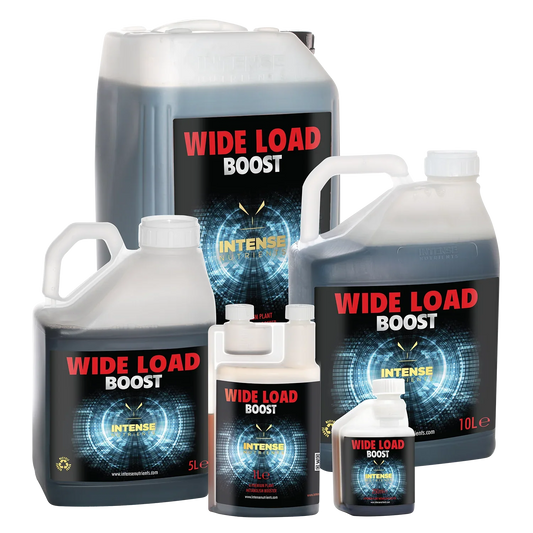 Intense Nutrients Wideload plant metabolism booster for fruiting plants, supporting faster finishing and higher yields.