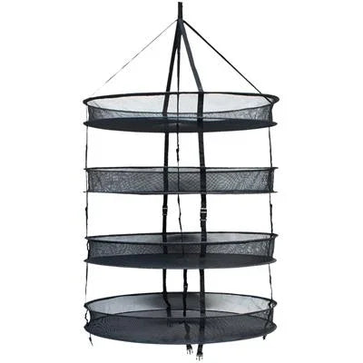 Four-tier hanging black mesh organizer for grow room supplies