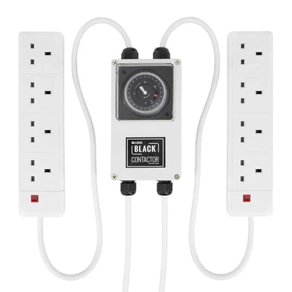 The LUMii BLACK contactor timer is a simple and cost-effective solution for grow light scheduling, ensuring that plants get