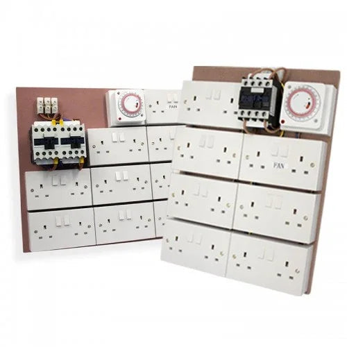 Heavy Duty Contactor 12 x 600W or 16 x 600W Includes 2 x Auxilary Sockets Wall mountable Timer boards are an excellent