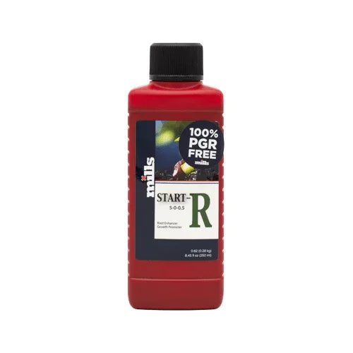 Mills Start R base nutrient with kelp, humic and fulvic acids for healthy vegetative growth and root development.