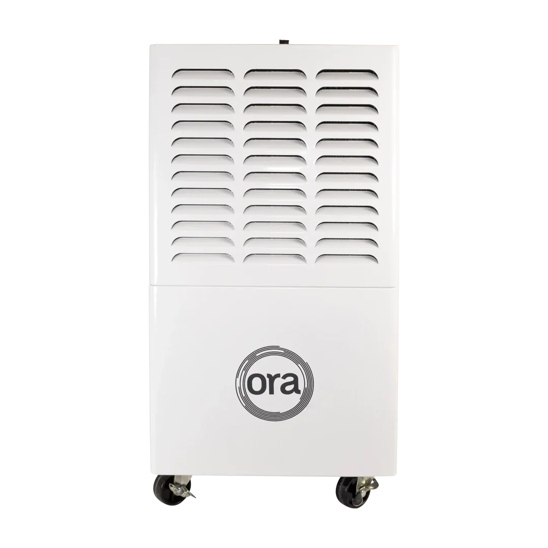 ORA 60L Dehumidifier with digital display, dual-speed fans and a 6L internal water collection tank for grow room humidity control.
