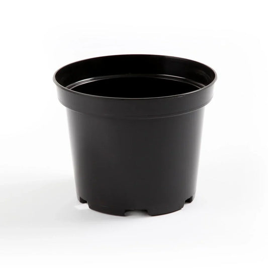 A 7.5 litre plastic round pot, useful for hand watering, flood and drain, drip feed systems, or your own homemade setup.