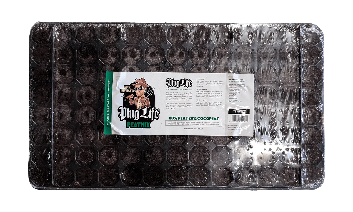 Plug Life ® Peatmix Tray is a propagation tray made up of 104 x Peatmix plugs for growing seeds, cuttings and tissue
