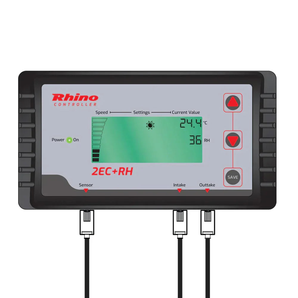 Rhino 2EC + RH Fan Controller Take full control of your grow room environment with the Rhino 2EC + RH Fan Controller , an