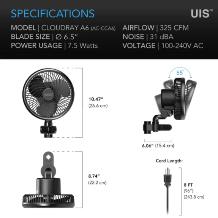AC Infinity - Cloudray Series A6 - Default Title - DiscountHydro.com - 48.99 - AC Infinity, Cloudray Series, Fans & Filters > Circulations Fans, GAS (Global Air Supplies)