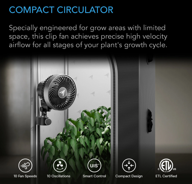 AC Infinity - Cloudray Series S4 Oscillating - Default Title - DiscountHydro.com - 58.99 - AC Infinity, Fans & Filters > Circulations Fans