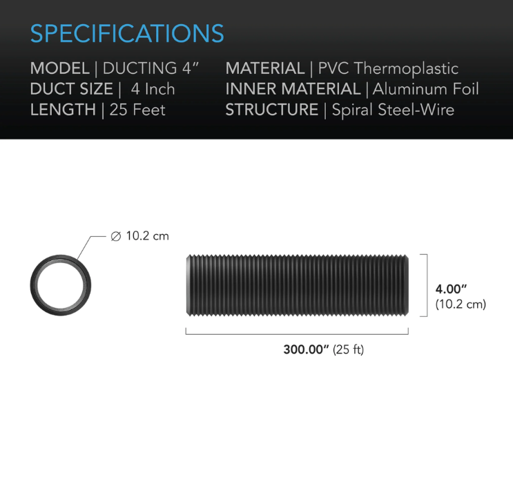 AC Infinity - Flexible Four-Layer Ducting - 4 inch x 8ft - DiscountHydro.com - 11.99 - AC Infinity, Fans & Filters > Ducting