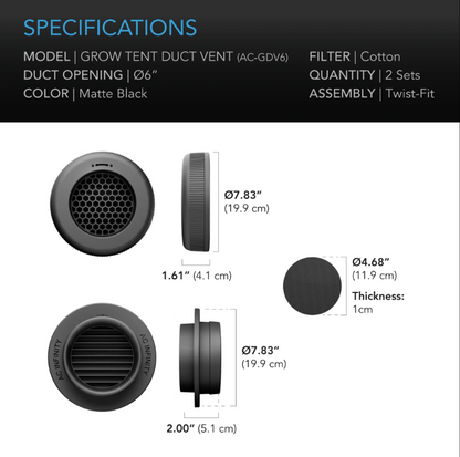 Grow Tent Duct Vent Attachment - 6 inch 2 Pack - DiscountHydro.com - 33.99 - AC Infinity, Grow Tent