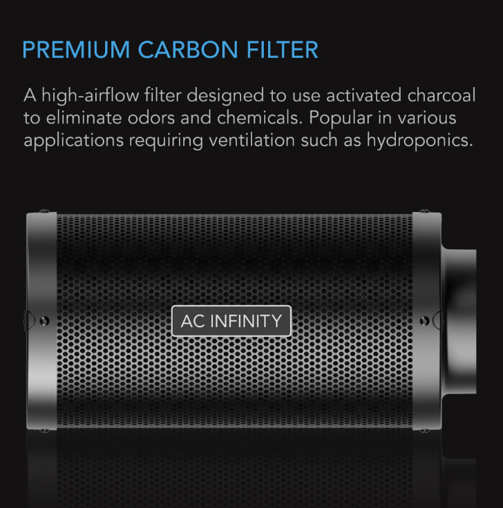 Carbon Filters - 4 inch = 356 m3/hour - DiscountHydro.com - 44.99 - AC Infinity, Fans & Filters > Carbon Filters
