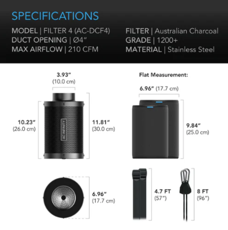 Carbon Filters - 4 inch = 356 m3/hour - DiscountHydro.com - 44.99 - AC Infinity, Fans & Filters > Carbon Filters