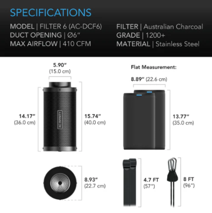 Carbon Filters - 4 inch = 356 m3/hour - DiscountHydro.com - 44.99 - AC Infinity, Fans & Filters > Carbon Filters