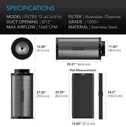 Carbon Filters - 4 inch = 356 m3/hour - DiscountHydro.com - 44.99 - AC Infinity, Fans & Filters > Carbon Filters