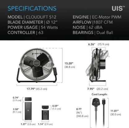 Cloudlift Fans - 12 inch = 3070 m3/hour - DiscountHydro.com - 178.00 - AC Infinity, Fans & Filters > Circulations Fans
