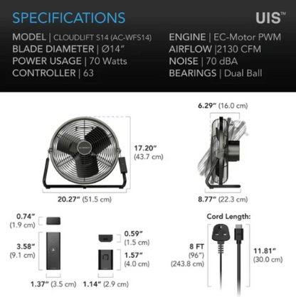 Cloudlift Fans - 12 inch = 3070 m3/hour - DiscountHydro.com - 178.00 - AC Infinity, Fans & Filters > Circulations Fans