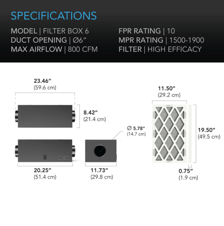 Air Filter Boxes - 4 inch - DiscountHydro.com - 108.00 - AC Infinity, Fans & Filters > Inline / Intake Fans