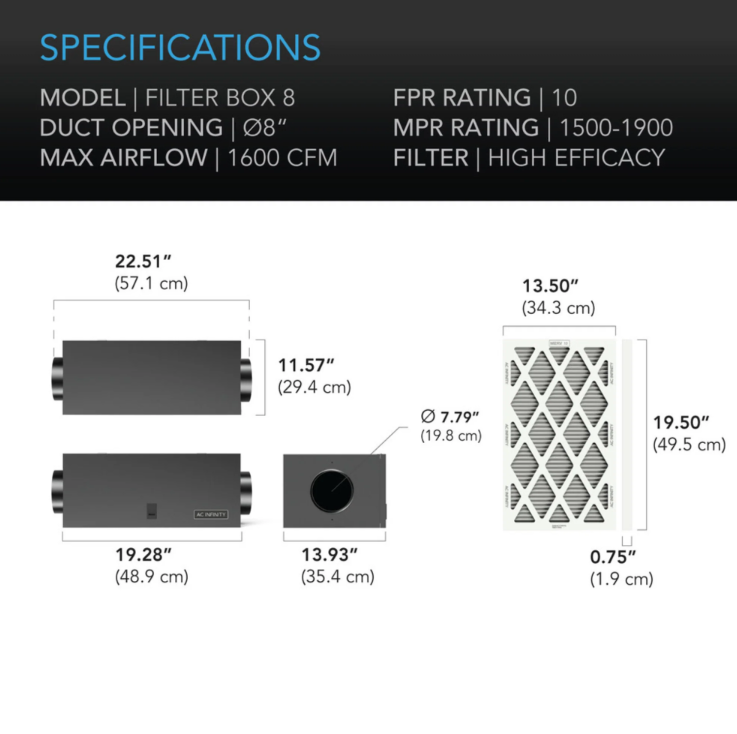 Air Filter Boxes - 4 inch - DiscountHydro.com - 108.00 - AC Infinity, Fans & Filters > Inline / Intake Fans