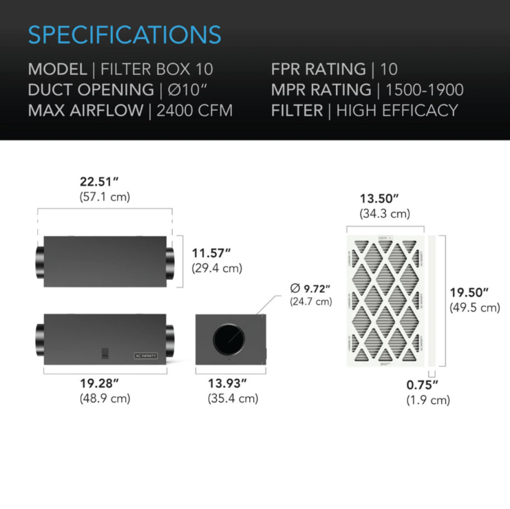 Air Filter Boxes - 4 inch - DiscountHydro.com - 108.00 - AC Infinity, Fans & Filters > Inline / Intake Fans
