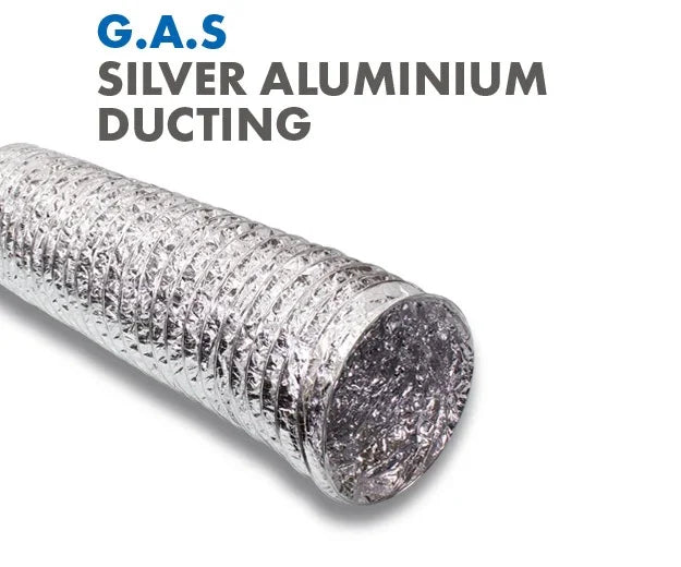 High quality and air tight, G.A.S Silver Aluminium Ducting is made from aluminium with a flexible steel helix to make a