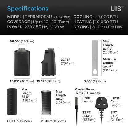 PRE-ORDER Share:      AC Infinity Terraform 9 (UK Version Of Terraform 8) - All-In-One Grow Tent Climate Control A/C