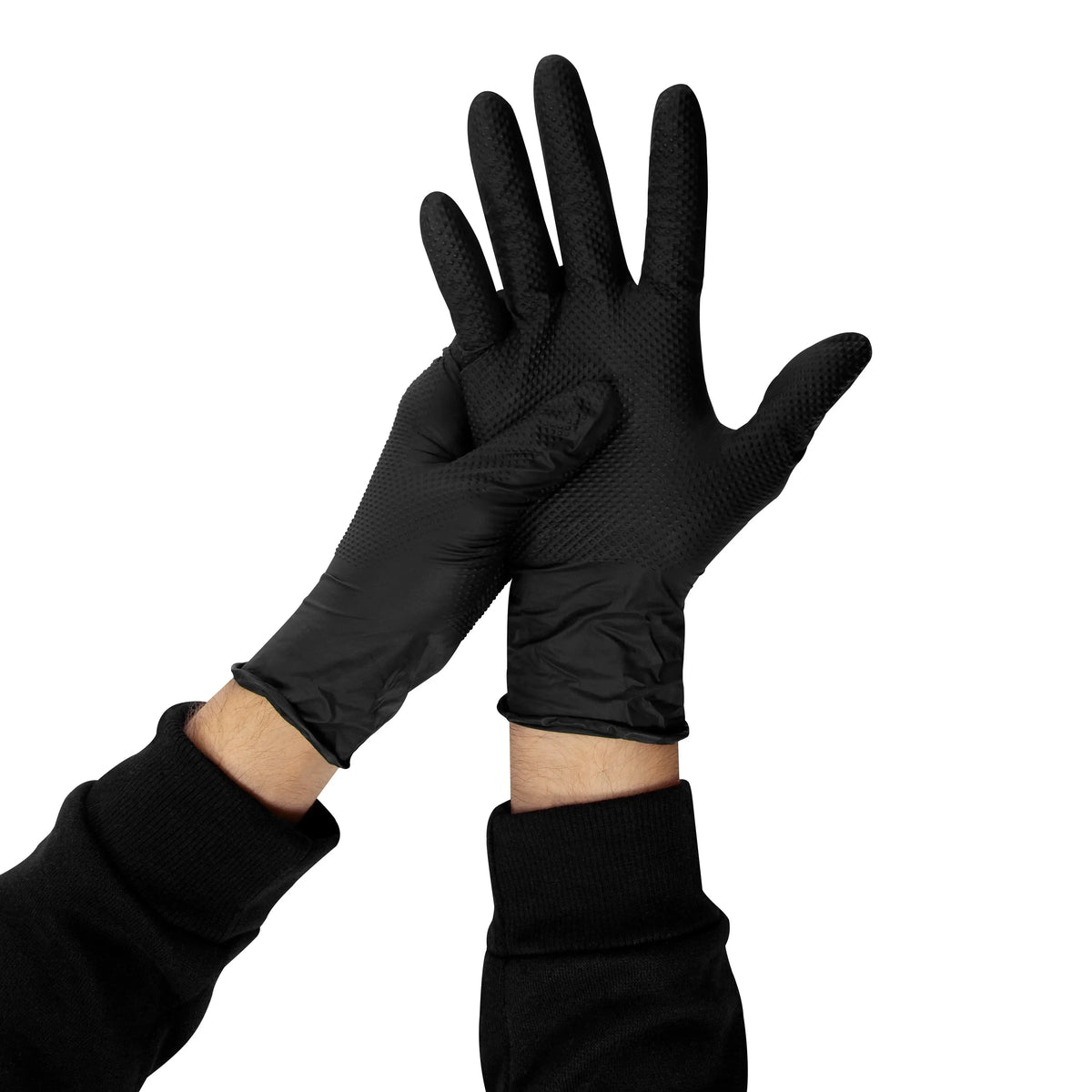 Titan Grip Diamond Textured Black Nitrile Gloves These thick black nitrile gloves have a diamond textured surface for strong