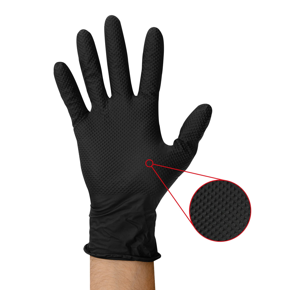 Titan Grip Diamond Textured Black Nitrile Gloves These thick black nitrile gloves have a diamond textured surface for strong