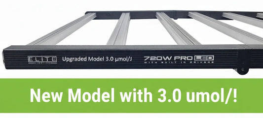 Elite 720w LED (Built in Driver) The Elite 720W LED delivers a powerful 2160 µmol/s output with an efficient 3.0 µmol/J