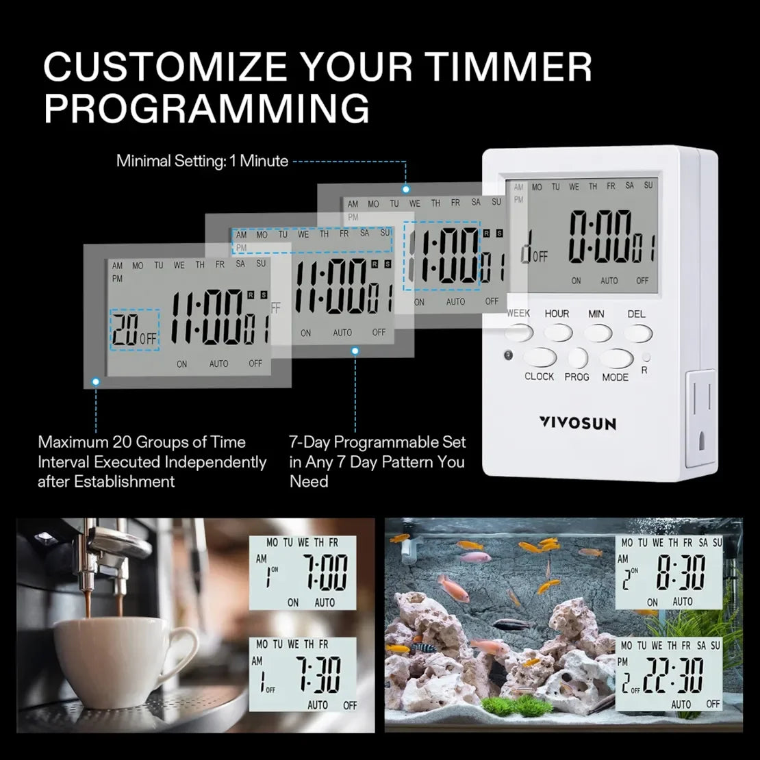 VIVOSUN 7 Day Digital Timer with Dual Outlet - Default Title - DiscountHydro.com - 19.00 - Lighting > Timers & Controllers, Vivosun