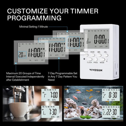 VIVOSUN 7 Day Digital Timer with Dual Outlet - Default Title - DiscountHydro.com - 19.00 - Lighting > Timers & Controllers, Vivosun
