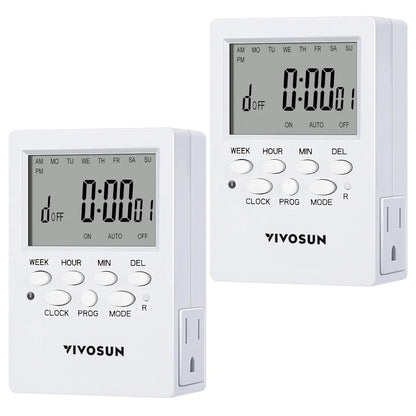 VIVOSUN 7 Day Digital Timer with Dual Outlet - Default Title - DiscountHydro.com - 19.00 - Lighting > Timers & Controllers, Vivosun