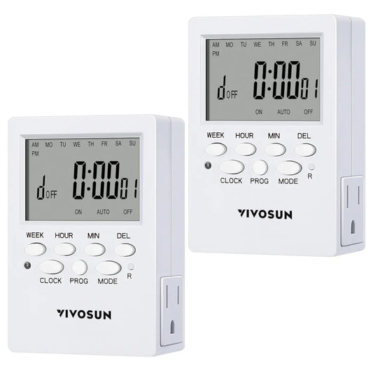 VIVOSUN 7 Day Digital Timer with Dual Outlet - Default Title - DiscountHydro.com - 19.00 - Lighting > Timers & Controllers, Vivosun