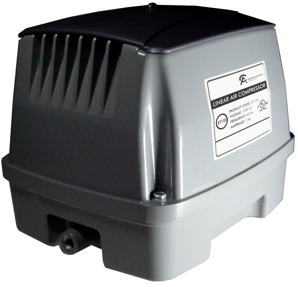 Enviro ET Series air pump, a robust weatherproof unit with energy-efficient green drive technology for high water aeration flow.