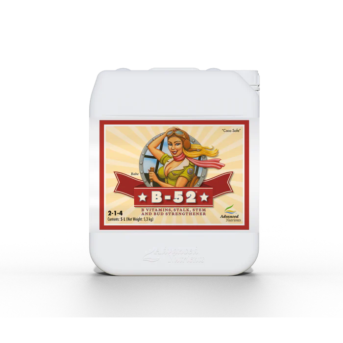 B-52 fertilizer container with a colorful label on a white background