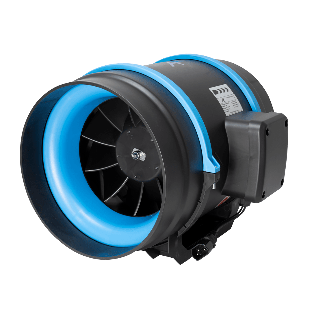Ventilation fan with blue rim on a transparent background