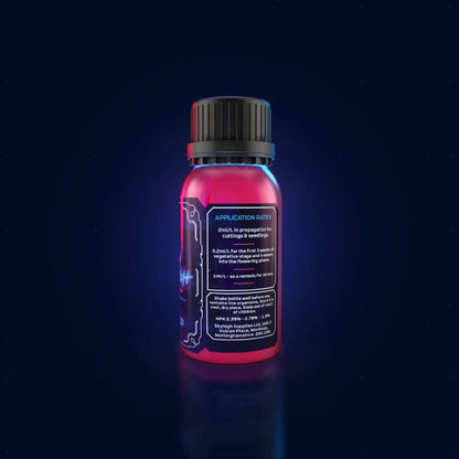 Bottle with a glowing pink liquid on a dark background
